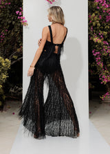Black Sexy Crop Sheer Fringe Summer Top ZoeTheLabel