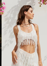 Zoe The Label Sexy White Sheer Fringe Crop Top