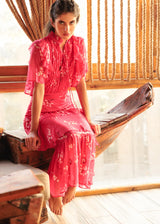 Chiffon Floral Flower Short Sleeve Long Dress midi cocktail dress zoethelabel