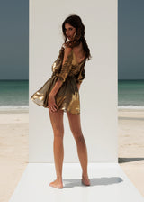 short mini loose dress golden dress for party metallic dress beachside pool party outfit zoethelabel