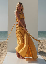 Sexy Yellow Halter Top Cotton Summer Hand-Braided Bra Top Low-Waisted Skirt Set Beach Brunch Party Outfit Zoe The Label