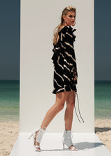 Black and White Print Open Back Short Satin Dress Zoe The Label