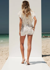 Zoe The Label Beachside Pool Party Off-White Butterfly Short Mini Dress Staycation Outfit