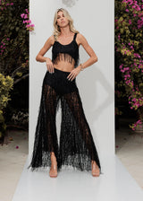 Black High-Waisted Long Fringe Sheer Pants Zoe The Label