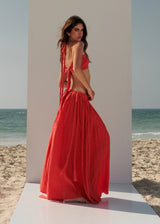 Neon Orange Summer Halter Top Cotton Beach Party Brunch Outfit Hand-Braided Bra Top Low-Waisted Skirt Set ZoeTheLabel
