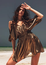 zoethelabel short shiny open shoulder pool party mini dress pool party yacht party beach city poolside wear
