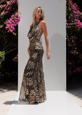 Long Sexy Backless Animal Print Zebra Maxi Dress Shop Store Boutique Online ZoeTheLabel