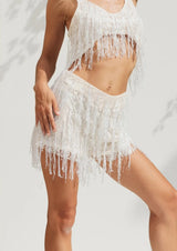 Zoe The Label Summer Nightout Sexy Low Waist White Fringe Sheer Shorts